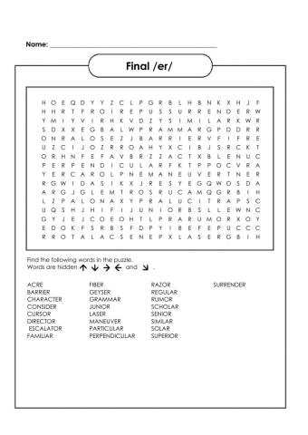 Spelling words with final er sound