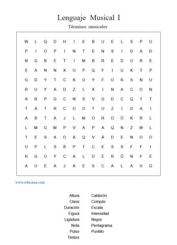 Sopa de letras Lenguaje Musical I