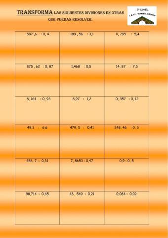 Transformar divisiones decimales