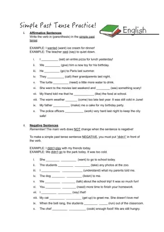 Simple Past Tense Practice