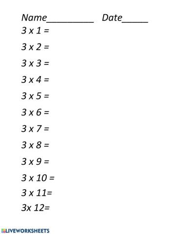 Multiplication Table of 3