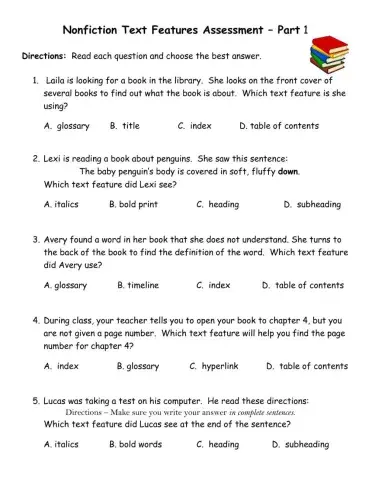 Nonfiction Text Features Assessment - Part 1