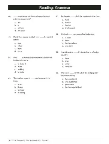 ECCE SCreening Reading (grammar+vocabulary)