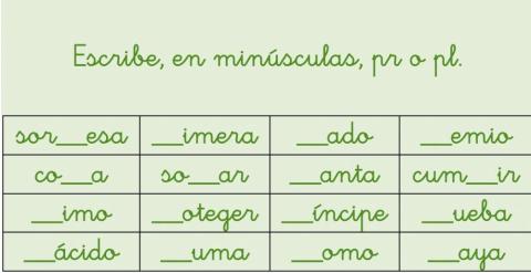 Completa con pr o pl en minúscula.