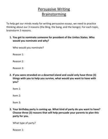 Persuasive Writing: Brainstorming
