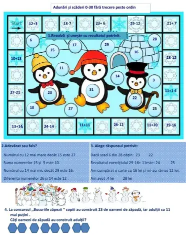 Adunări și scăderi 0-30 fără trecere peste ordin