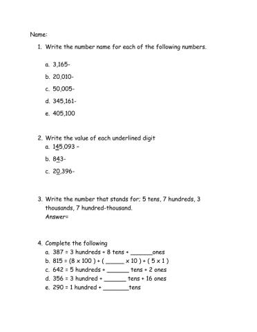Number Concept- Value, Expanded Notation