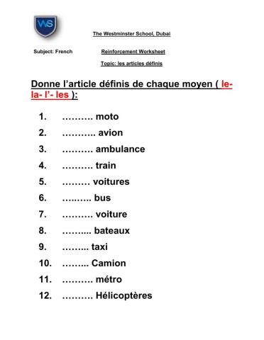 Les articles definis