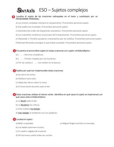 Ficha de sintaxis - Sujetos complejos Anaya