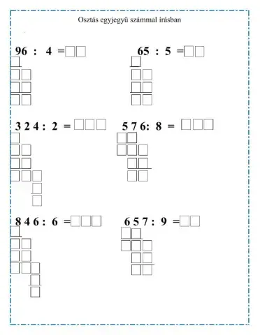 Osztás egyjegyű számmal írásban