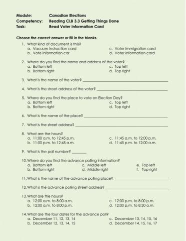 Reading CLB 3.3 GTD - Understand a Voter Information Card