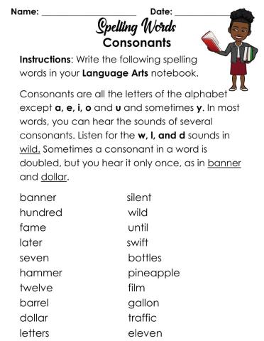 Spelling Words - Consonants