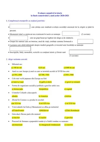 Evaluare sumativa la sfarsitul semestrului I