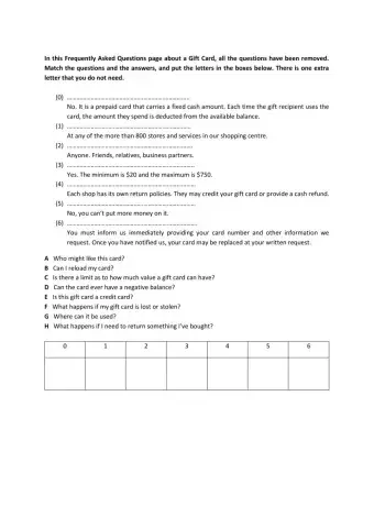 Reading comprehension - Shopping