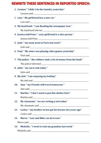 Sentences in reported speech