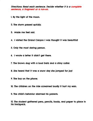 Complete, Fragment, Run-on