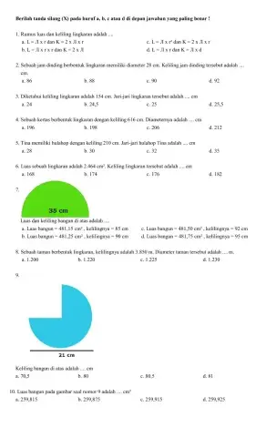 Soal latihan lingkaran kelas 6