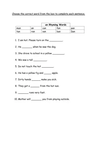 Words which rhyme with an