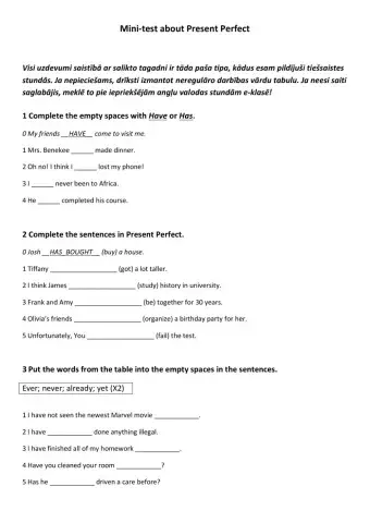 Present Perfect Mini-test