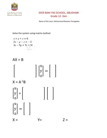 System of linear equation Matrix Method
