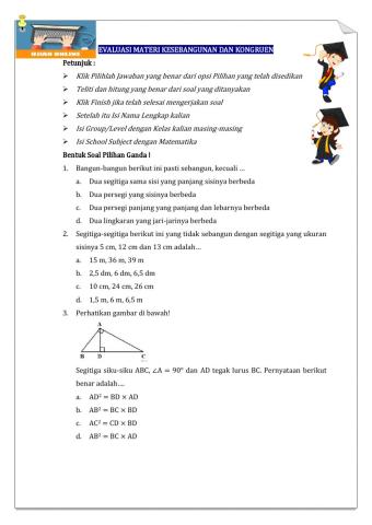 Soal Latihan Evaluasi Kesebangunan dan Kongruen