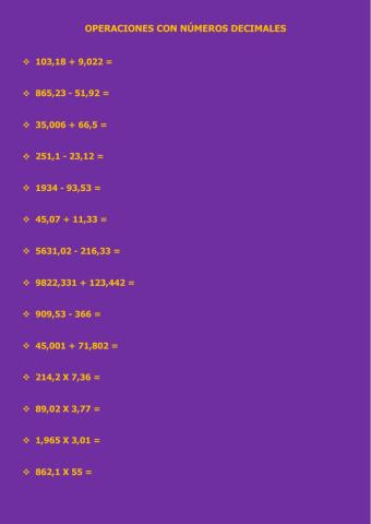 Operaciones con decimales