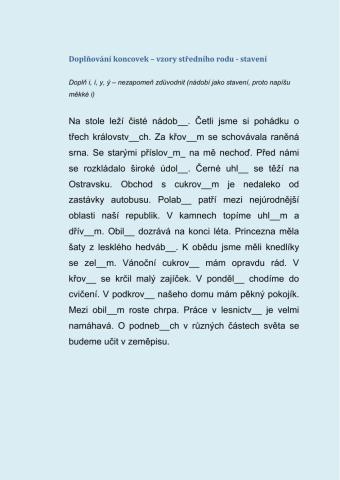 Koncovky - vzory středního rodu - stavení
