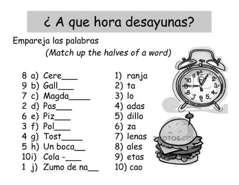 Word halves - Spanish food