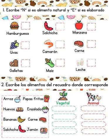 Los alimentos naturales y eleborados