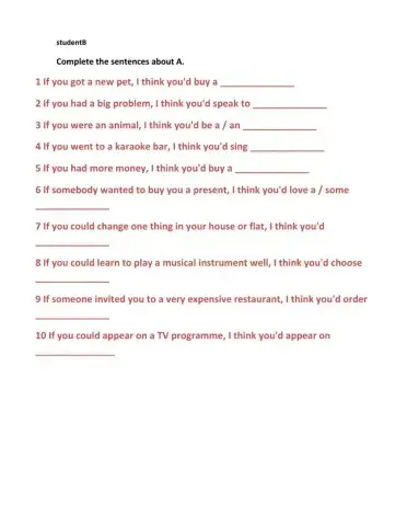 SEcond conditional Speaking Student B