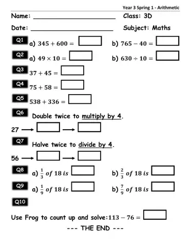 Year 3 Spring I Arithmetic (Prep2)