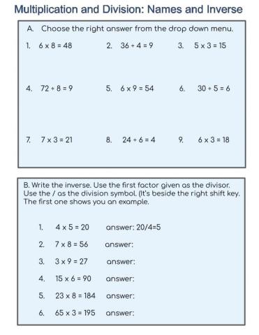 Multiplication and division names and inverse