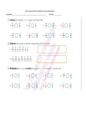 Relación de fracciones