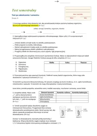 Test semestralny-biologia kl.5