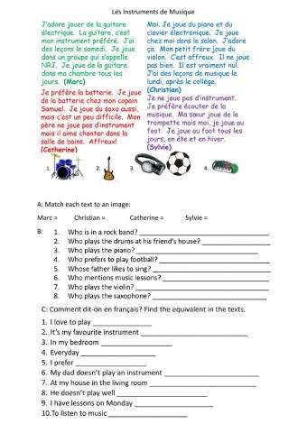 Y9 French instruments texts