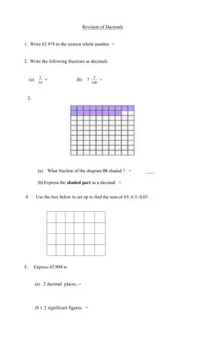 Short test on decimals