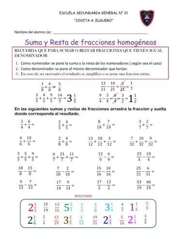 Suma y resta de fracciones homogéneas