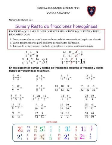 Suma y resta de fracciones homogéneas