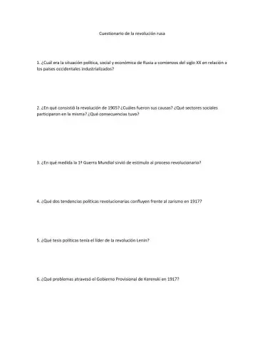 Cuestionario de la revolucion rusa
