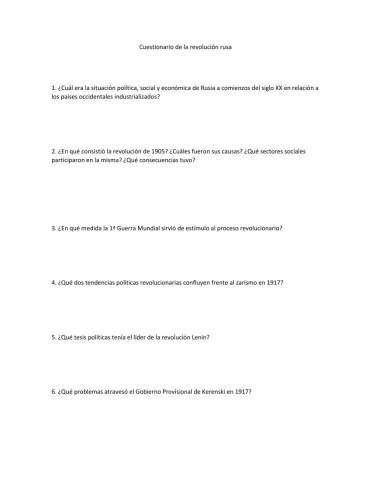 Cuestionario de la revolucion rusa
