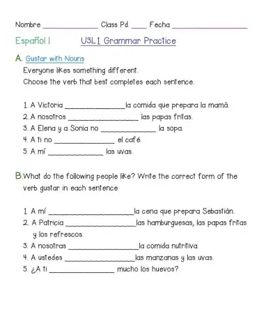 Práctica tiempo presente