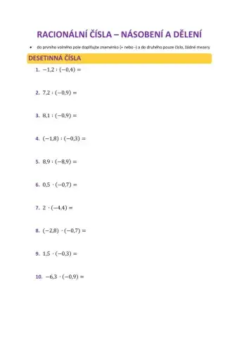 Násobení a dělení racionálních čísel