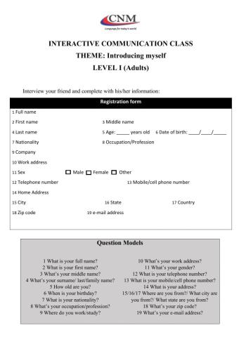 Introduce Myself - Interview - Level I: Adults
