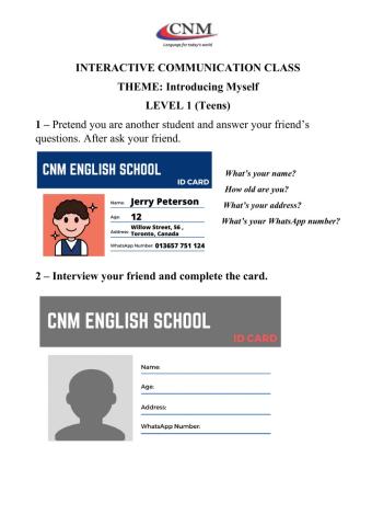 Intruducing Myself - Interview- L1 Teens-StudentB