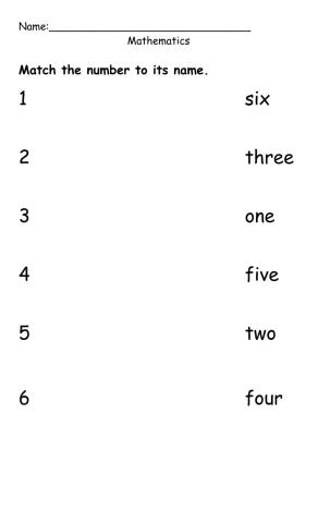 Number Names 1 to 6