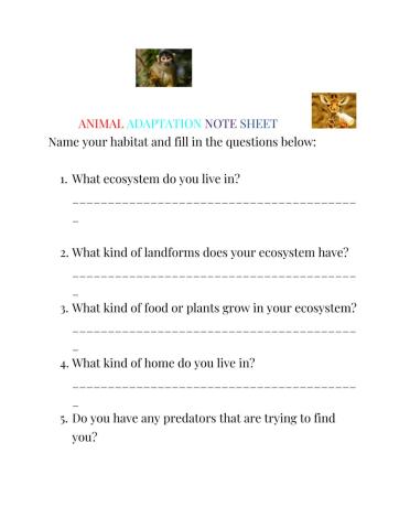 Animal Adaptation Fact Sheet