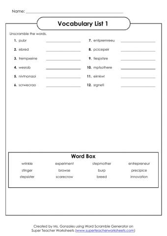 Vocabulary List 1