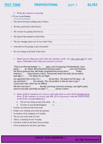 TEST - Prepositions P1 B1-B2
