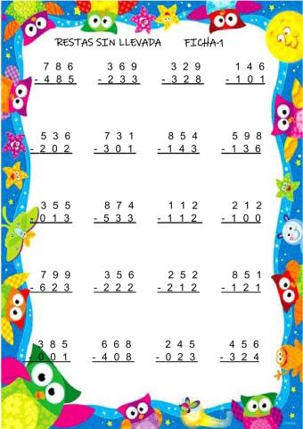 Restas sin llevada tres cifras