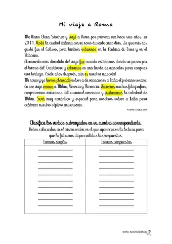 Mi viaje a Roma. Repaso verbos 1